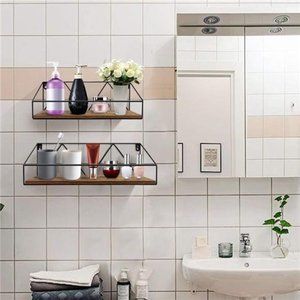 Wall Mount Shelf Rustic Wood Floating Shelves Storage, Set of 2